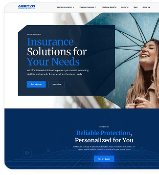 Arroyo Insurance Services, prominently featured in the testimonial showcase.