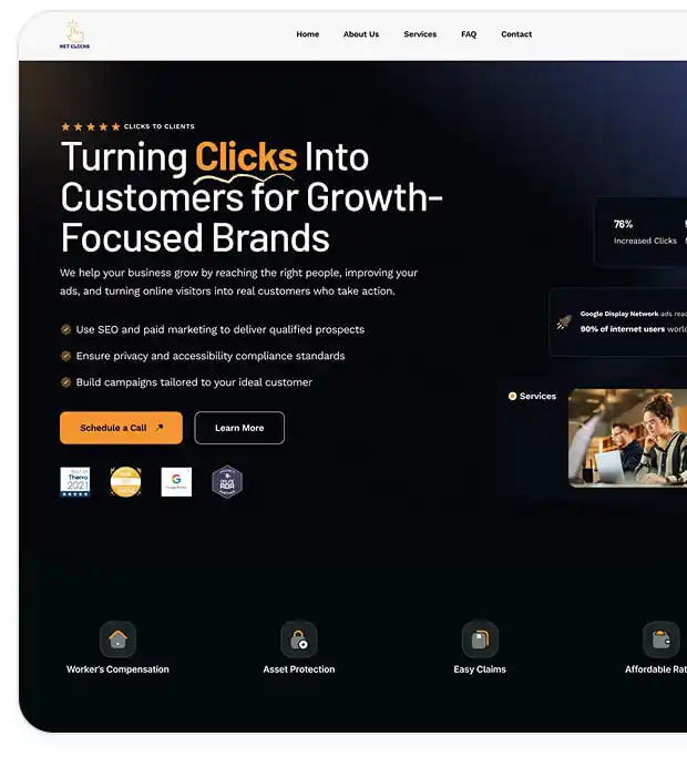 Hero section of Netclicks website, featured in a testimonial showcase.