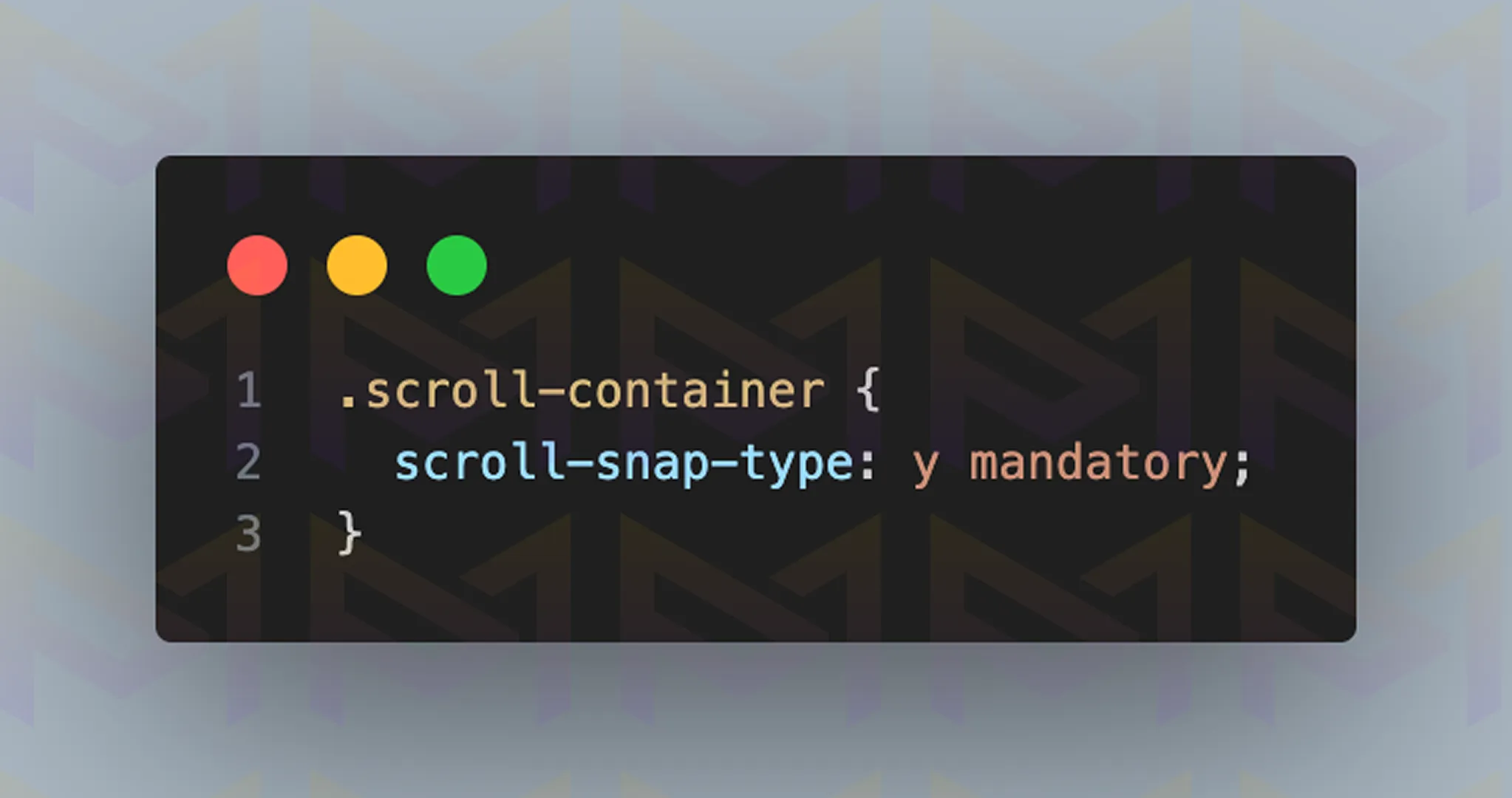 CSS code applying scroll-snap-type: y mandatory to scroll-container for vertical snapping