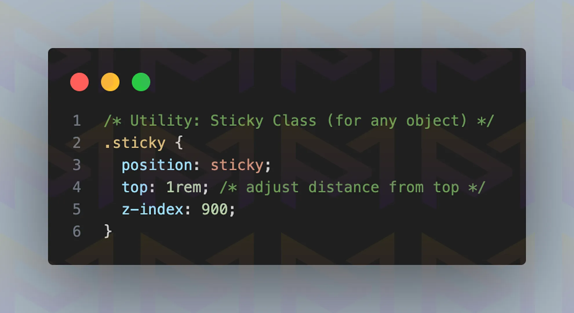 CSS sticky utility class with position, top offset, and z-index properties.