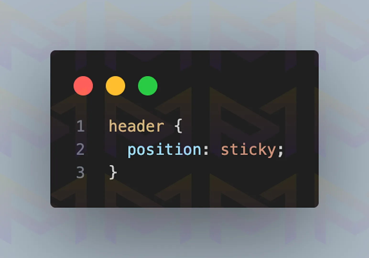 CSS snippet showing sticky positioning applied to header element for fixed scrolling effect.