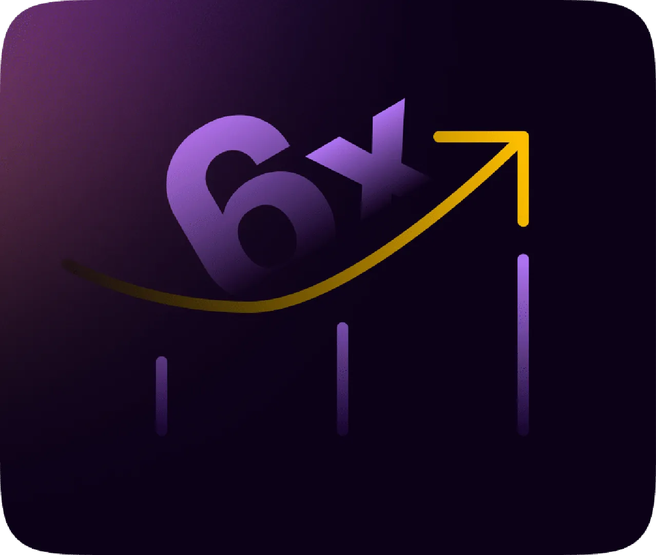 The text ‘6x’ and upward arrow symbolizing growth on a dark purple background