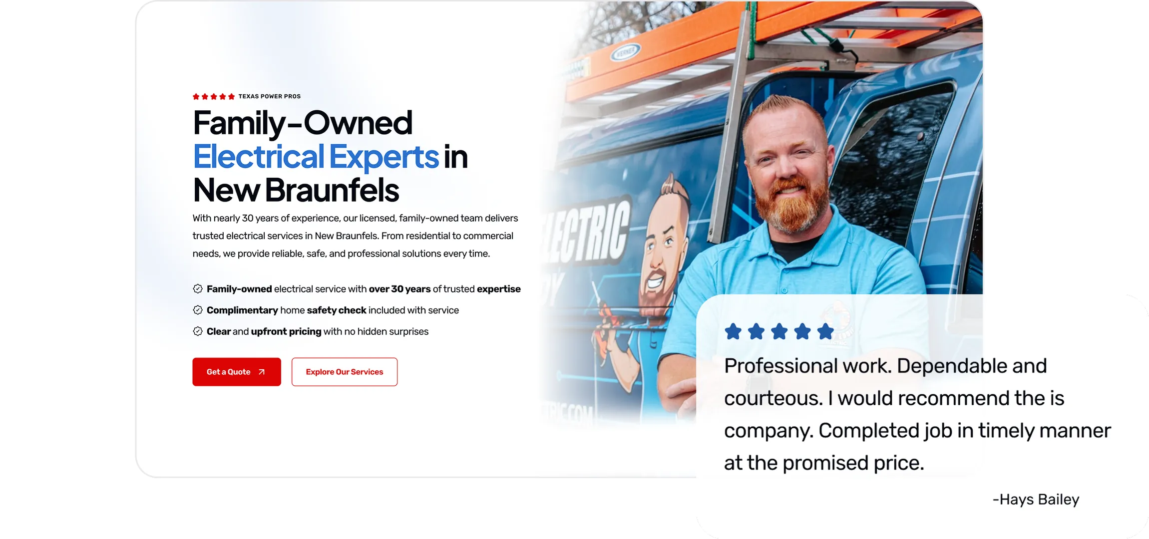 Ready Eddie in New Braunfels, featuring Eddie Burton standing in front of a service van.